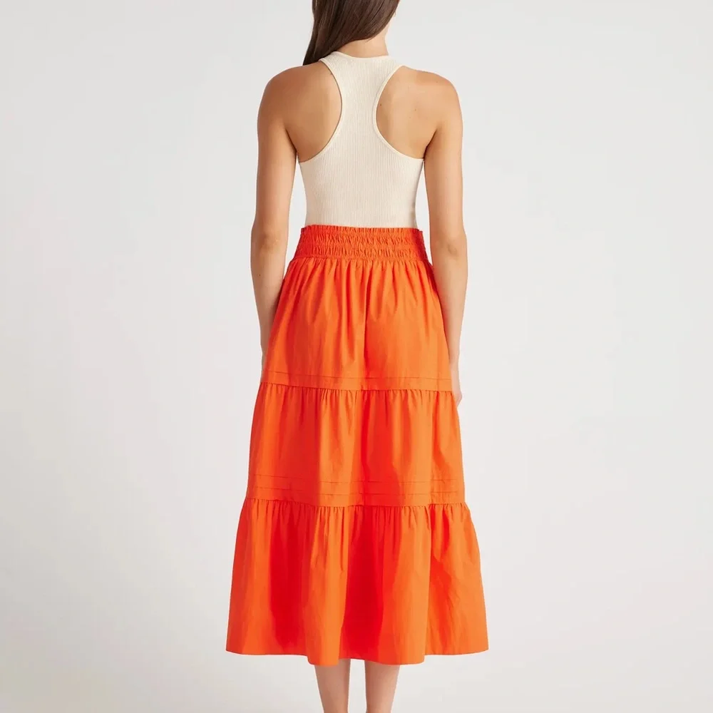 Quince 100% Organic Cotton Poplin Tiered Maxi Skirt In Vermilion Red - Picture 9 of 12